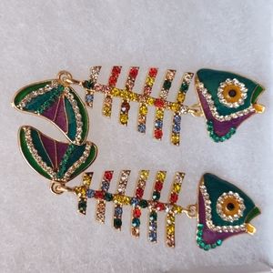 Callie Prosperity Wishbone Multi Rhinestone Blingy Fishbone Earrings